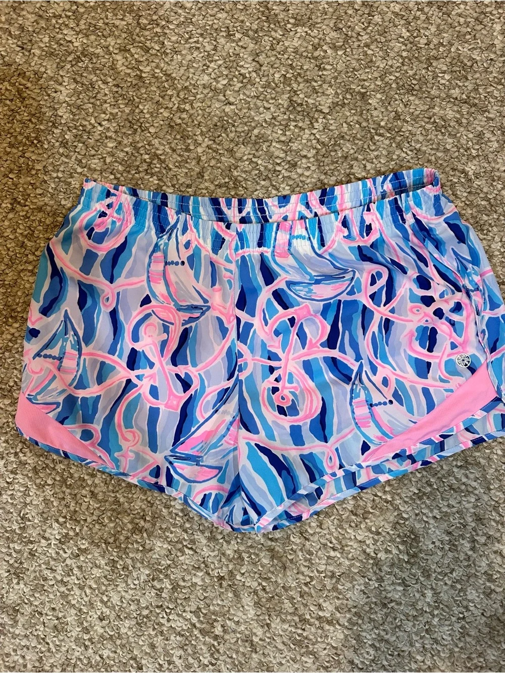 Lilly Pulitzer Pink & Blue Patterned Athletic Shorts - Picture 1 of 1